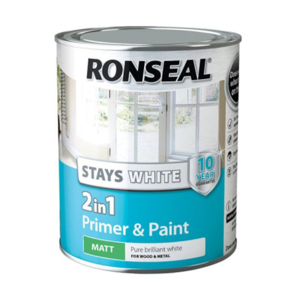 Ronseal Stays White - 2 In 1 Primer & Paint - Matt 2.5Lt