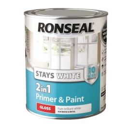 Ronseal Stays White - 2 In 1 Primer & Paint - Gloss 750ml