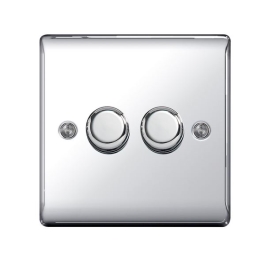 Polished Chrome Push Dimmer Switch - 2 Gang 2 Way