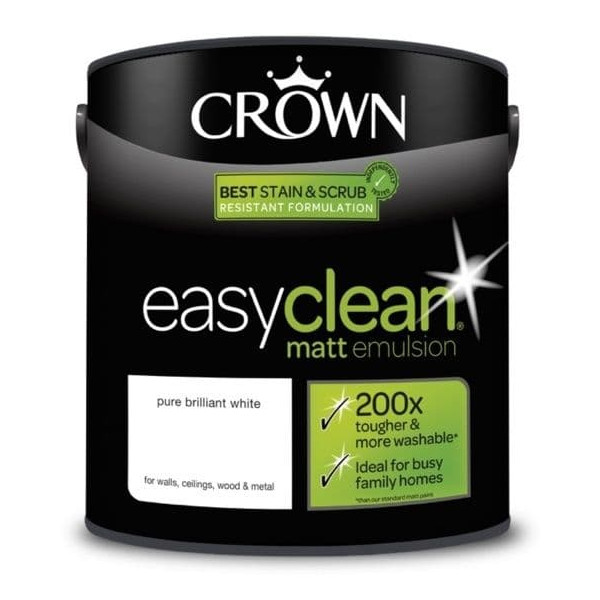 Crown EasyClean Matt Emulsion 2.5Lt - Whites - Pure Brilliant White