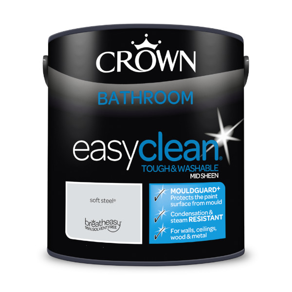 Crown Bathroom Paint 2.5Lt - EasyClean - Mid Sheen - Soft Steel