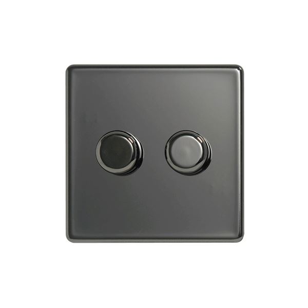 Flatplate Black Nickel Dimmer Switch - 2 Gang 2 Way