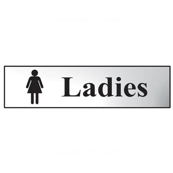 Toilet Door Sign - Ladies - (Chrome - 200mm x 500mm)