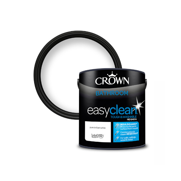 Crown Bathroom Paint 2.5Lt - EasyClean - Mid Sheen - Pure Brilliant White